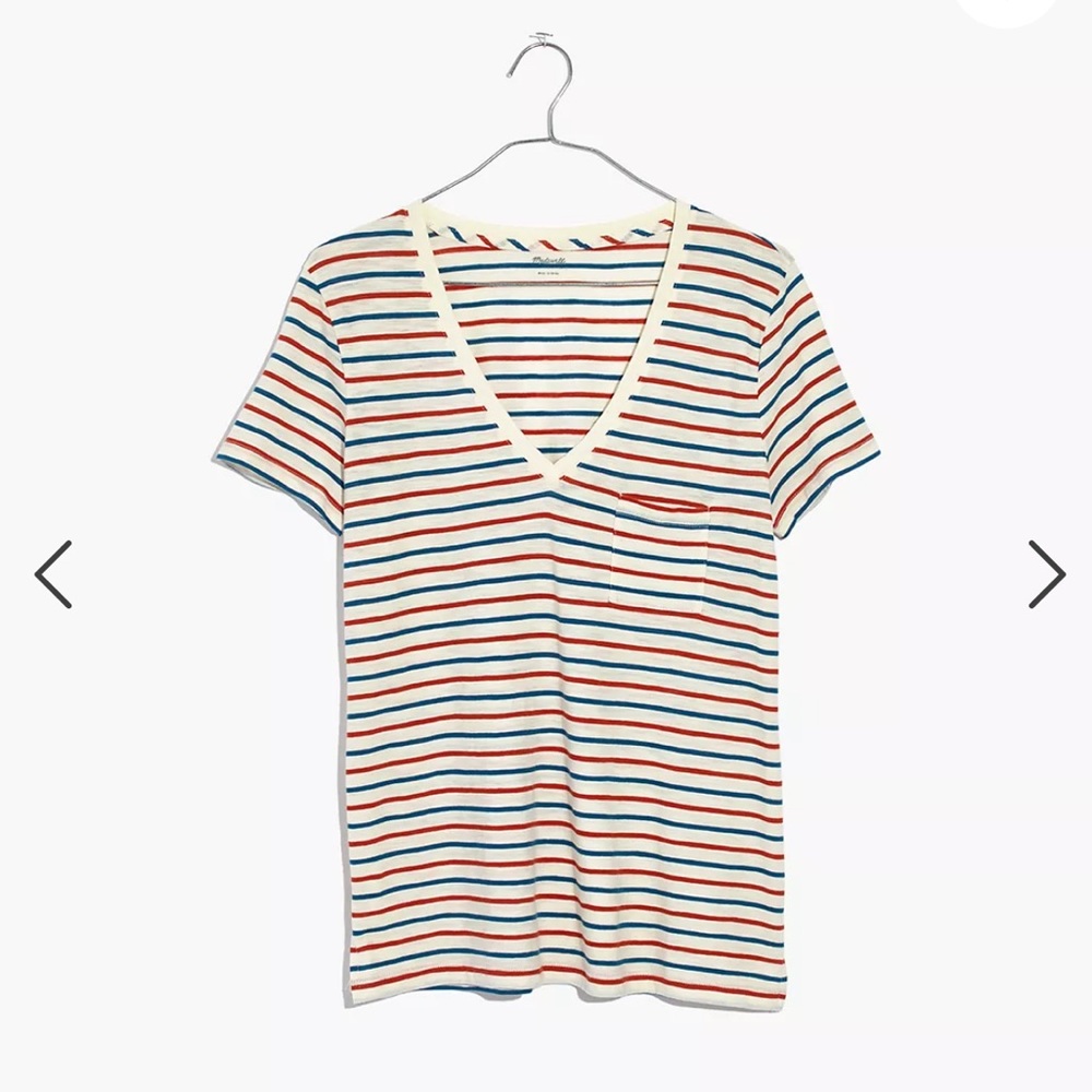 Whisper Cotton V Neck Pocket Tee (Brion Stripe)
